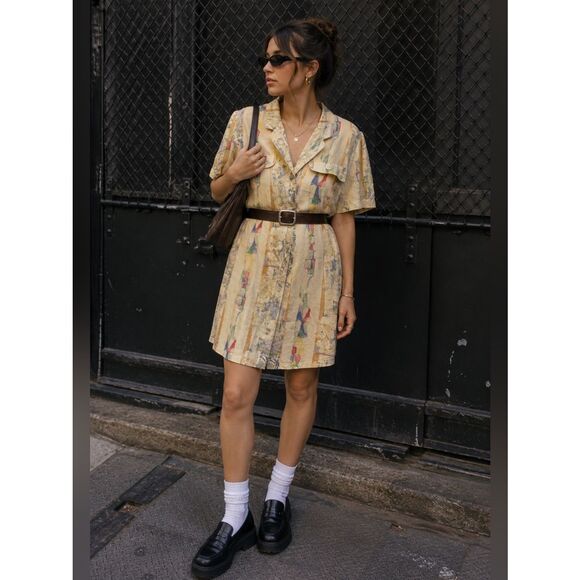 Vintage Dresses & Skirts - 🎀Vintage🎀Modena Butter Yellow Short-Sleeve Button-Front Shirt Dress Size 10